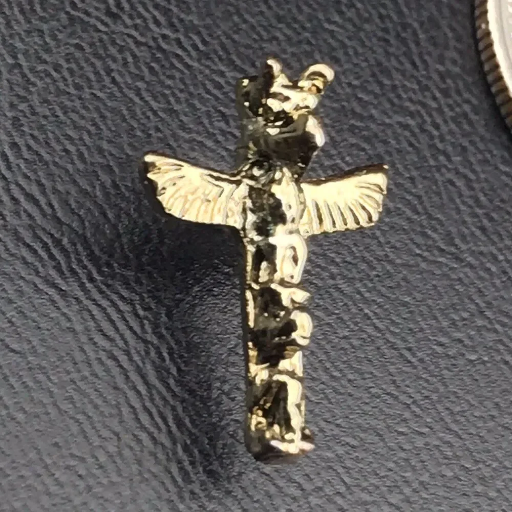 Totem Pole Pin Brooch Gold Tone Vintage Small
